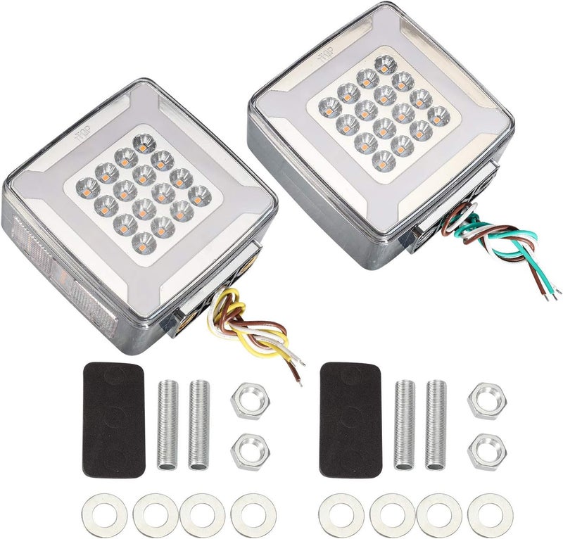 Partsam Pair Double Face Square Pedestal Fender Turn Signal Lights with Halo Glow - Image 2