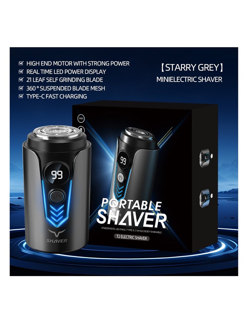 الحلاقة الكهربائية، الحلاقة المحمولة الصغيرة مع شاشة LED الرقمية - USB / نوع-C قابلة لإعادة الشحن الحلاقة الجيب المقاوم للماء، الشحن السريع، الحلاقة القريبة، تصميم المدمج للسفر والسيارة والمنزل والهدايا - الحلاقة الكهربائية الصغيرة للرجال (T2-الرمادي) - Image 2