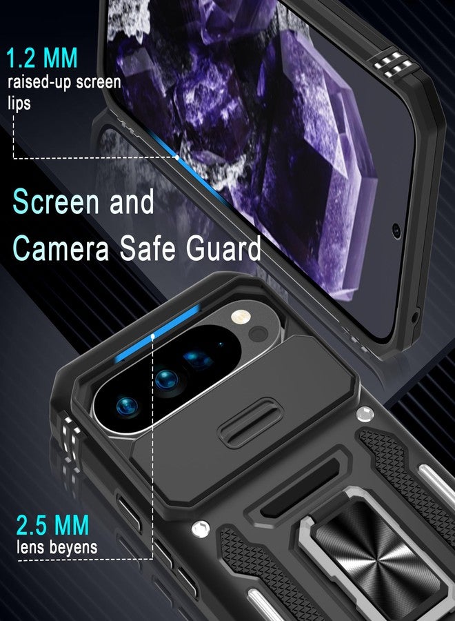 DEERLAMN جراب DEERLAMN لهاتف Google Pixel 10 Pro XL مع غطاء كاميرا منزلق + واقي شاشة (عبوة واحدة)، غطاء حماية مقاوم للصدمات من الدرجة العسكرية مع مسند حلقي دوار - أسود - Image 5