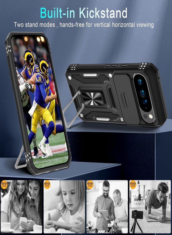 DEERLAMN جراب DEERLAMN لهاتف Google Pixel 10 Pro XL مع غطاء كاميرا منزلق + واقي شاشة (عبوة واحدة)، غطاء حماية مقاوم للصدمات من الدرجة العسكرية مع مسند حلقي دوار - أسود - Image 4