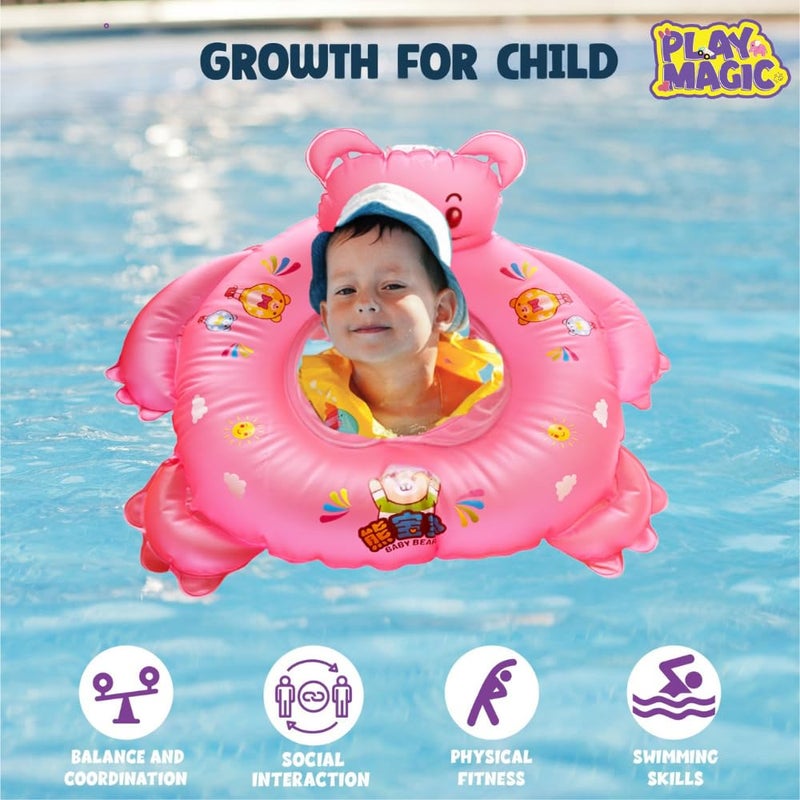 PlayMagic Teddy-Splash Swim Float Swimming Tube|60cm Swim Float Tube|Beach Swim Seat Ring|Floating Lounge for Pool & Lake|Outdoor Fun Toy for Pool Party|Birthday Gift for Kids 4+|Pink - Image 3