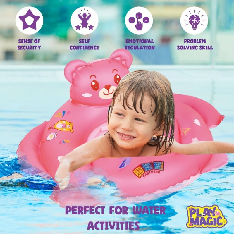 PlayMagic Teddy-Splash Swim Float Swimming Tube|60cm Swim Float Tube|Beach Swim Seat Ring|Floating Lounge for Pool & Lake|Outdoor Fun Toy for Pool Party|Birthday Gift for Kids 4+|Pink - Image 4