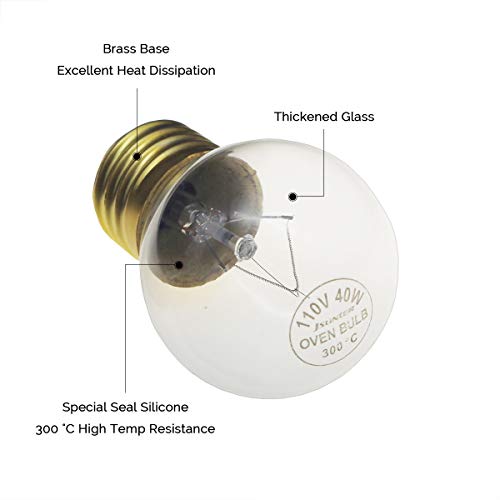 Jslinter 40 watt Appliance Oven Light Bulb - High Temp - 120v Clear - 415 Lumens - E26/E27 Medium Brass Base - G45 4-Pack - Image 2