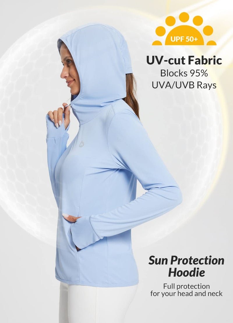 baleaf Women's SPF Jacket Sun Shirt UV Protection Hoodie Zip Up Long Sleeve Hooded Summer Clothing Running Hiking Kentucky Blue M - Image 3