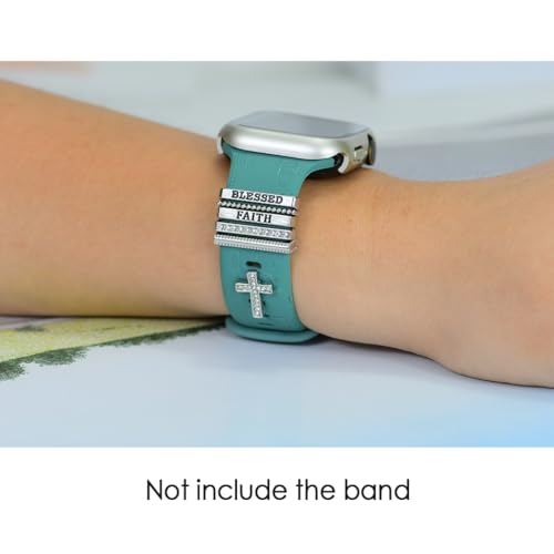 ESWEUOOM Women Blessed and Faith Cross Watch Band Charms for Apple Watch 38mm 40mm 41mm 42mm 44mm 45mm 49mm , Men Silver Metal Slide Decorative Rings Loops For iWatch series 8 7 6 5 4 3 2 se,For Samsung Galaxy watch 5/4, Smart Watchband Charms Studs Accessories - Image 4
