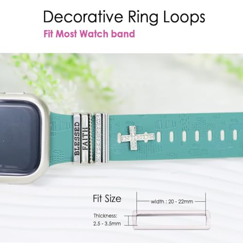 ESWEUOOM Women Blessed and Faith Cross Watch Band Charms for Apple Watch 38mm 40mm 41mm 42mm 44mm 45mm 49mm , Men Silver Metal Slide Decorative Rings Loops For iWatch series 8 7 6 5 4 3 2 se,For Samsung Galaxy watch 5/4, Smart Watchband Charms Studs Accessories - Image 5