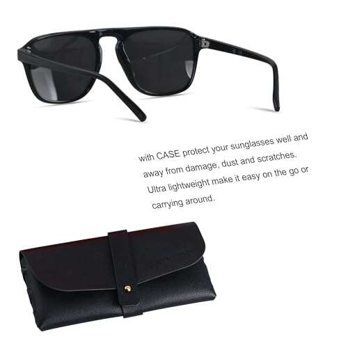 ANDWOOD Square Aviator Sunglasses Polarized Mens Womens UV Protection Sun glasses Black Shades - Image 3