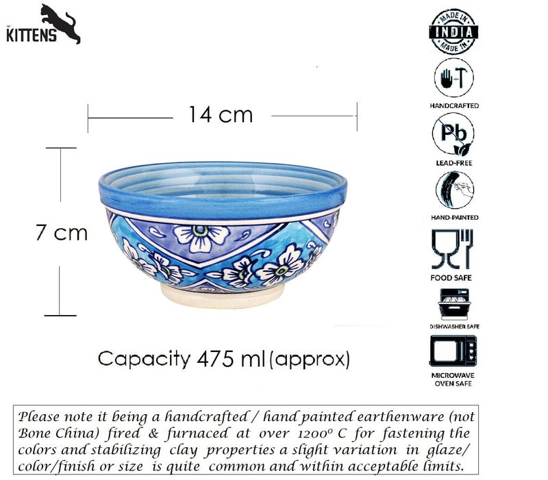 KITTENS Multi Purpose Ceramic Large Bowls Hand Painted in Light Blue Set of 2 - Image 5