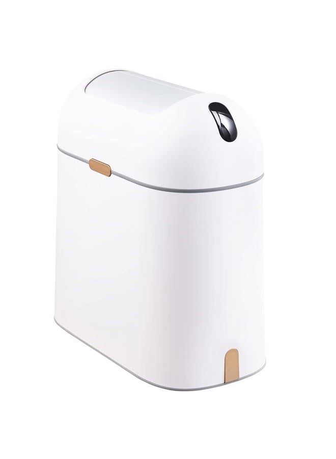Elpheco Motion Sensor Bathroom Trash Can, 2.5 Gallon Waterproof Trash Bin with Butterfly lid, Bathroom Waste Basket Garbage Bin for Bedroom Kitchen and Office use, White with Golden Button - Image 1