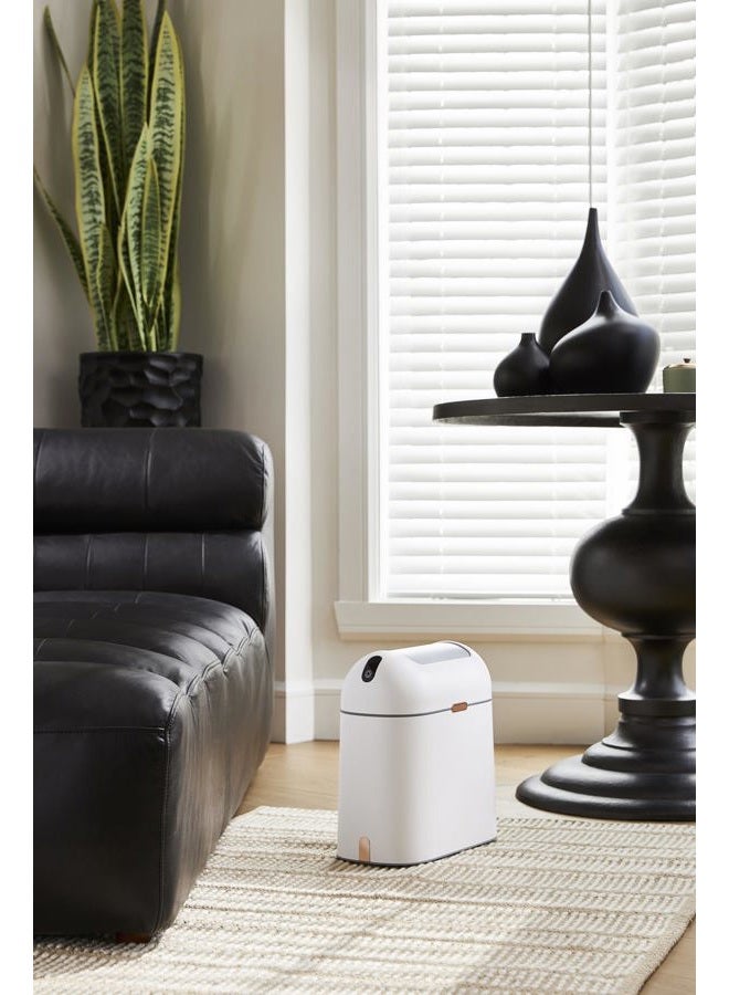 Elpheco Motion Sensor Bathroom Trash Can, 2.5 Gallon Waterproof Trash Bin with Butterfly lid, Bathroom Waste Basket Garbage Bin for Bedroom Kitchen and Office use, White with Golden Button - Image 2