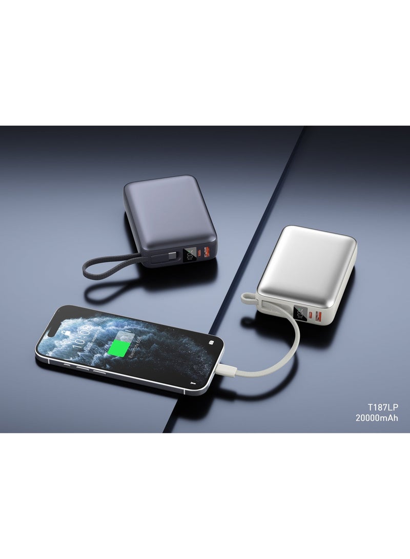 iOsuite 20000mAh Mini Power Bank, 45W PD Fast Charging, USB-C & USB-A Outputs with Built-in USB-C Cable, LED Digital Display, Charge 3 Devices Simultaneously, Compatible with iPhone 16/15 Series, Samsung Galaxy, iPad, Laptops, Air Travel Safe & More – Grey - Image 4