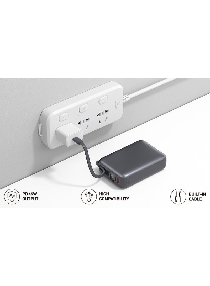 iOsuite 20000mAh Mini Power Bank, 45W PD Fast Charging, USB-C & USB-A Outputs with Built-in USB-C Cable, LED Digital Display, Charge 3 Devices Simultaneously, Compatible with iPhone 16/15 Series, Samsung Galaxy, iPad, Laptops, Air Travel Safe & More – Grey - Image 5