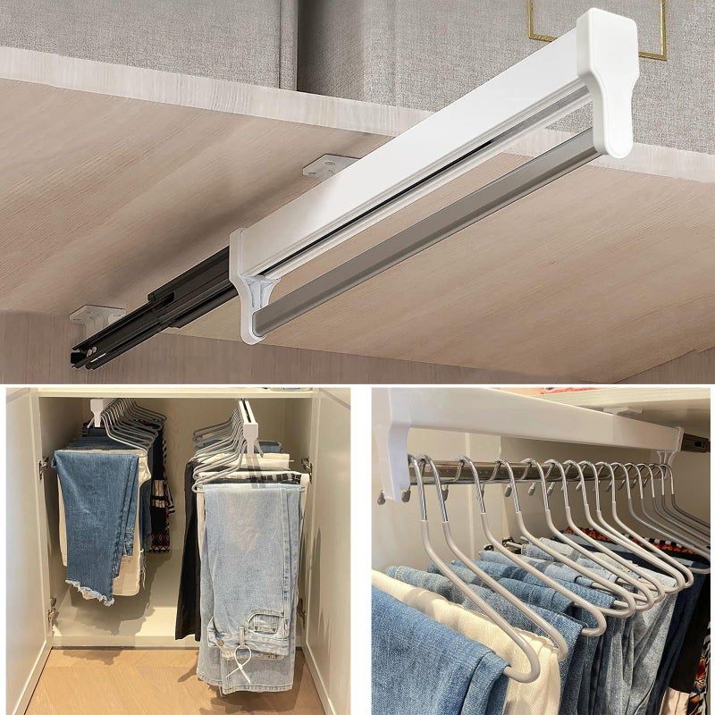 MAFAGE Pull Out Closet Valet Rod Adjustable Sliding Heavy Duty Steel Top Mounted Clothes Storage Hanger Rail for Closet Wardrobe 292mm115inch - Image 2