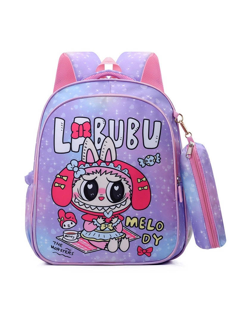 لابوبو حقيبة لابوبو المدرسية للأطفال، روضة أطفال، مدرسة ابتدائية، حقيبة مدرسية لطيفة برسومات كرتونية، للأولاد والبنات، حقيبة ظهر خفيفة الوزن، 35*28*12 سم + مقلمة مجانية - Image 1