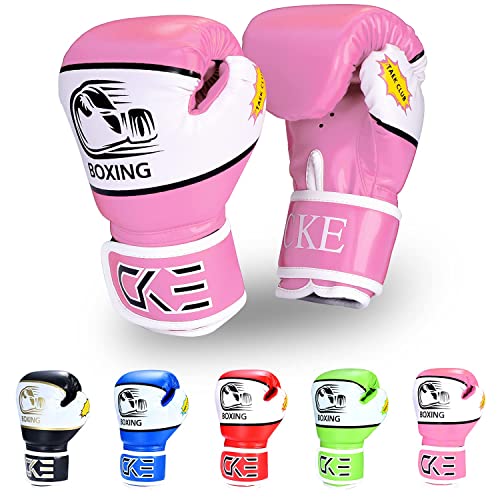 CKE Kids Boxing Gloves for Kids Boys Girls Junior Youth Toddlers Age 5-12 Years Training Boxing Gloves for Punching Bag Kickboxing Muay Thai (Pink) - Image 1