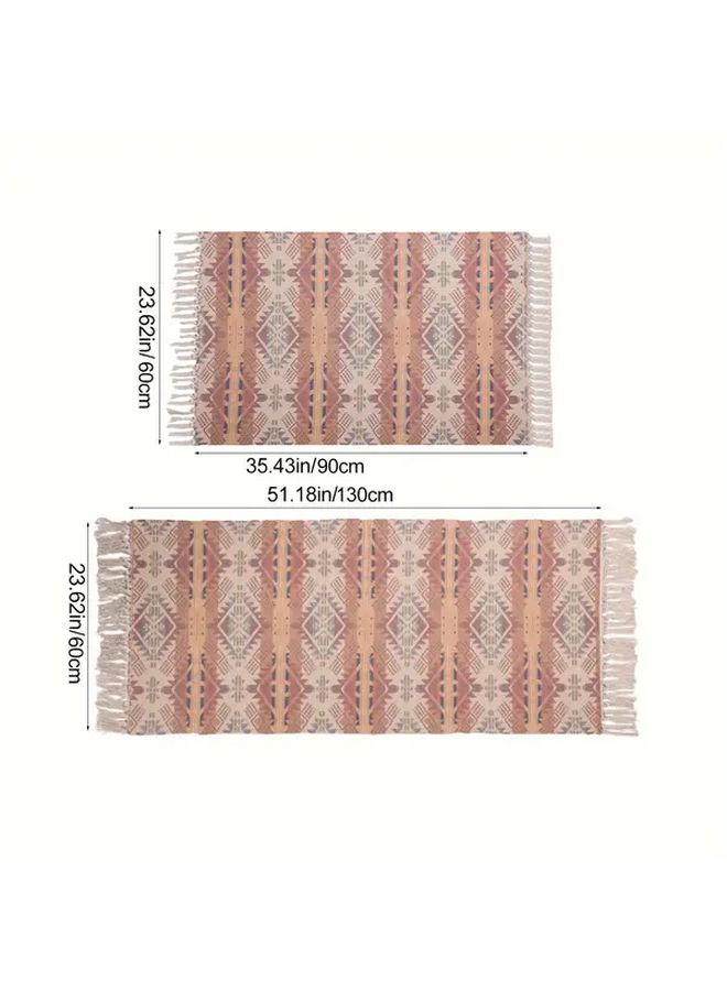 Boho Rectangular Floor Mat 23.62x35.43 Inch Magic Carpet Machine Washable Area Rug Fringe Trim Living Room Entryway Bedroom Bohemian Home Decor Easy Clean Polyester Plush Texture Geometric Pattern Indoor Durable Fabric Modern - Image 3