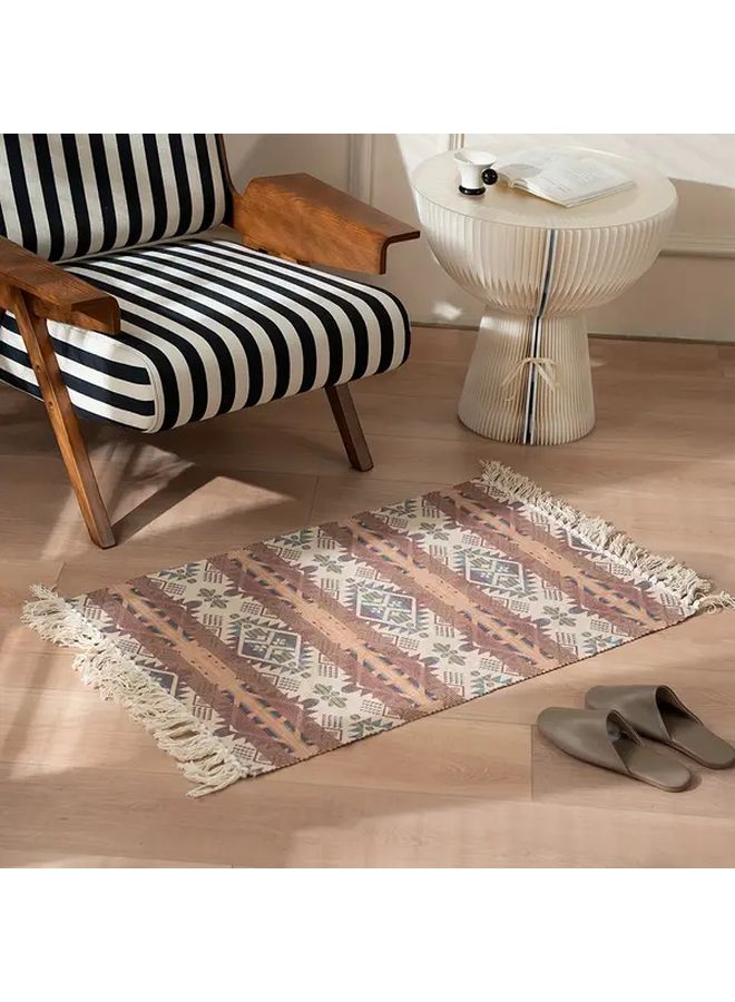 Boho Rectangular Floor Mat 23.62x35.43 Inch Magic Carpet Machine Washable Area Rug Fringe Trim Living Room Entryway Bedroom Bohemian Home Decor Easy Clean Polyester Plush Texture Geometric Pattern Indoor Durable Fabric Modern - Image 1
