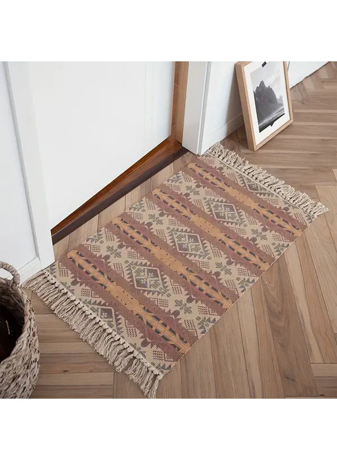 Boho Rectangular Floor Mat 23.62x35.43 Inch Magic Carpet Machine Washable Area Rug Fringe Trim Living Room Entryway Bedroom Bohemian Home Decor Easy Clean Polyester Plush Texture Geometric Pattern Indoor Durable Fabric Modern - Image 2