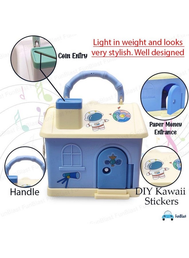 فنبلاست صندوق عملات على شكل كوخ FunBlast للأطفال - حصالة نقود لتوفير المال مع ملصقات Kawaii DIY، Gullak للأطفال، حصالة نقود بمقبض وقفل ومفتاح، هدايا عيد ميلاد للأطفال (لون عشوائي) - Image 2