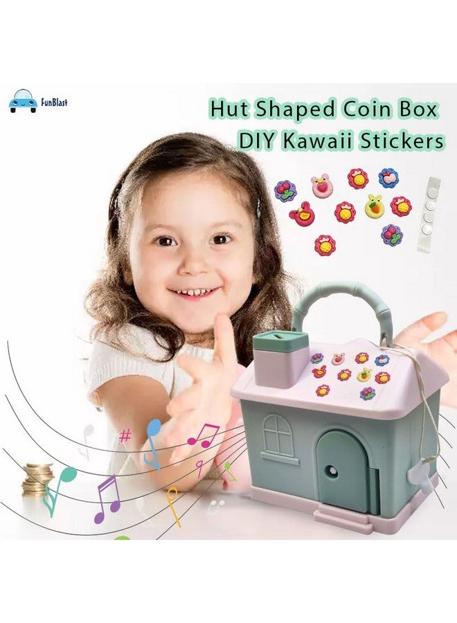 فنبلاست صندوق عملات على شكل كوخ FunBlast للأطفال - حصالة نقود لتوفير المال مع ملصقات Kawaii DIY، Gullak للأطفال، حصالة نقود بمقبض وقفل ومفتاح، هدايا عيد ميلاد للأطفال (لون عشوائي) - Image 5