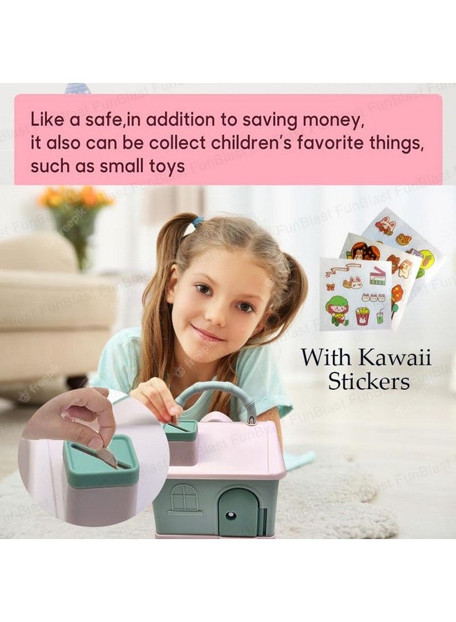 فنبلاست صندوق عملات على شكل كوخ FunBlast للأطفال - حصالة نقود لتوفير المال مع ملصقات Kawaii DIY، Gullak للأطفال، حصالة نقود بمقبض وقفل ومفتاح، هدايا عيد ميلاد للأطفال (لون عشوائي) - Image 4