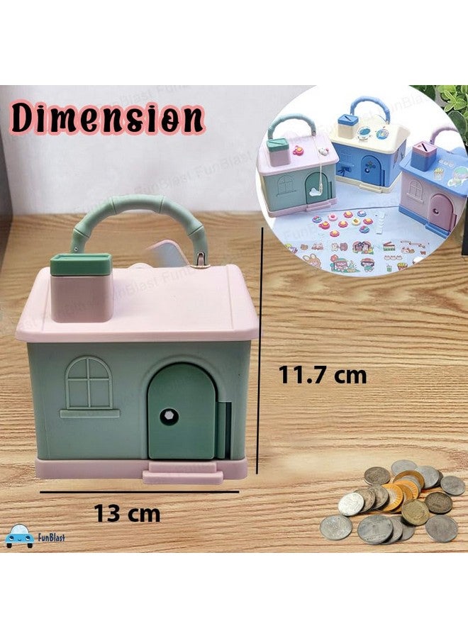 فنبلاست صندوق عملات على شكل كوخ FunBlast للأطفال - حصالة نقود لتوفير المال مع ملصقات Kawaii DIY، Gullak للأطفال، حصالة نقود بمقبض وقفل ومفتاح، هدايا عيد ميلاد للأطفال (لون عشوائي) - Image 3
