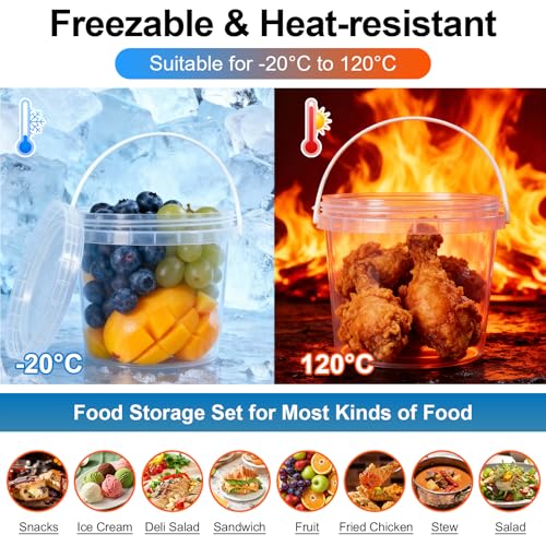 UMETASS 4 Pack 64oz Food Grade Plastic Buckets with Screw Lids & Handle, Reusable Storage Containers for Snacks, Salad, Sauce - Clear Freezer Safe Bucket Set - Image 3