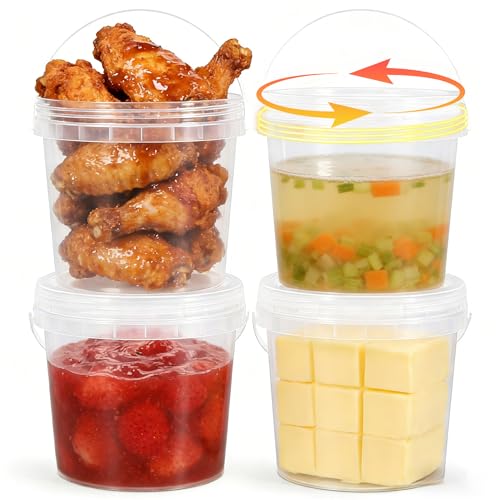 UMETASS 4 Pack 64oz Food Grade Plastic Buckets with Screw Lids & Handle, Reusable Storage Containers for Snacks, Salad, Sauce - Clear Freezer Safe Bucket Set - Image 1