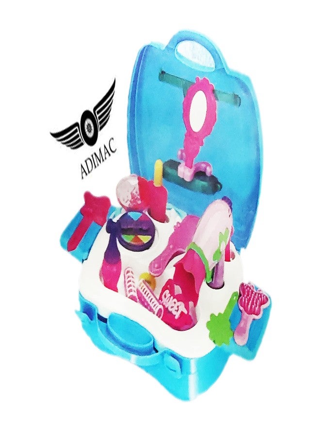 Adimac 25pcs Frozen Beauty Makeup case and Cosmetic Set Suitcase with Makeup Accessories for Children Girls- Blue,Plastic,Pack of 1 Set - Image 2