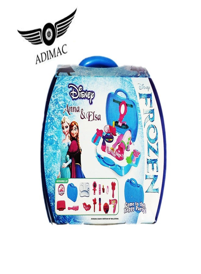 Adimac 25pcs Frozen Beauty Makeup case and Cosmetic Set Suitcase with Makeup Accessories for Children Girls- Blue,Plastic,Pack of 1 Set - Image 3