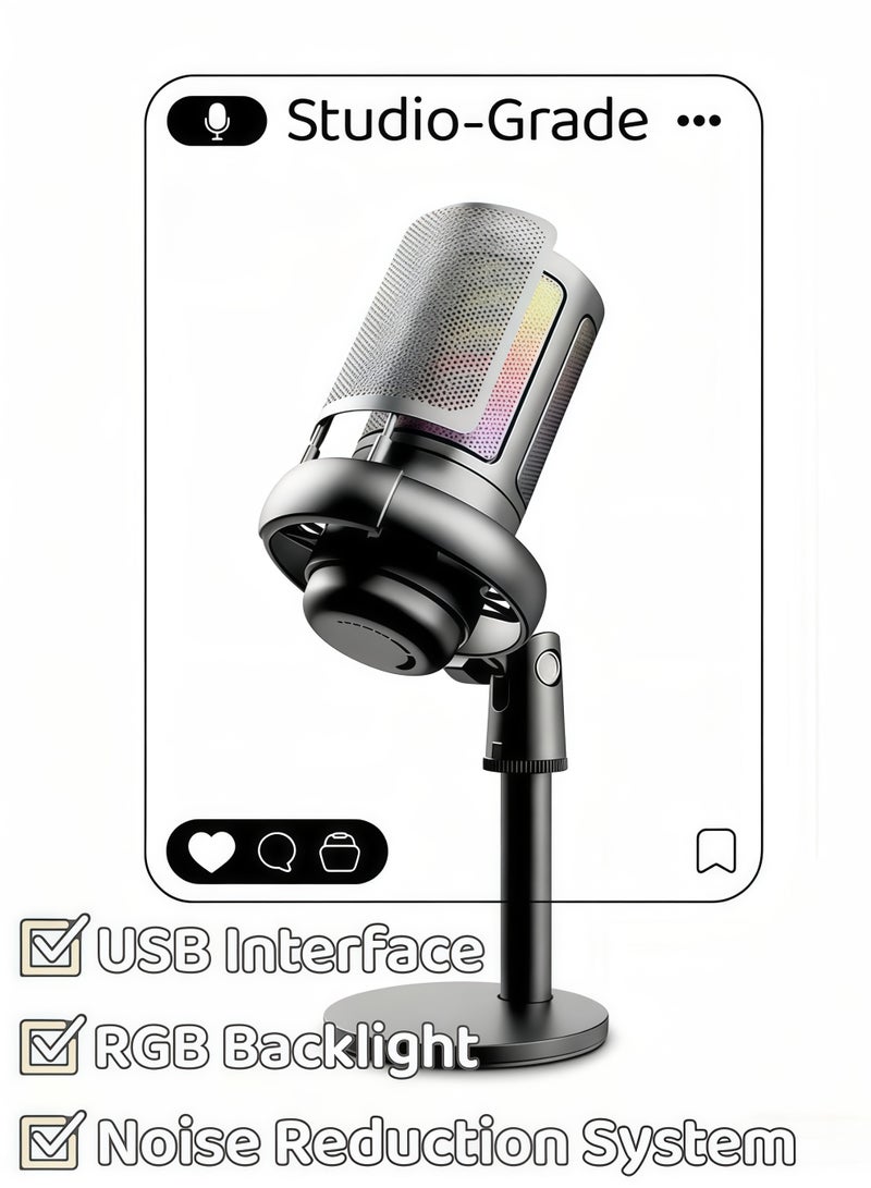 XiuWoo Gaming Microphone,USB Microphone,With Volume Controlling Pop Filter Shock Mount Monitoring Jack And Quick Mute Condenser Microphone With Rgb Lighting For Ps4/ Ps5/ Mac Usb Microphone For Pc Computer Desktop Microphone For Recording Streaming Twitch Discord Youtube,for PS4, PS5, MAC with RGB Control, Mute Switch, Headphone Jack - Image 1