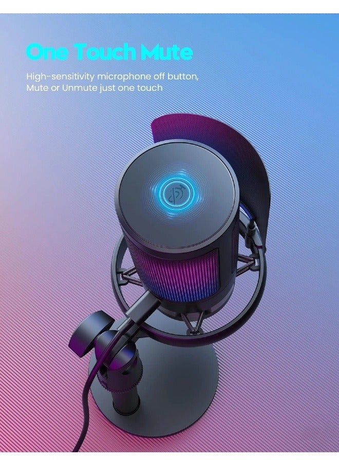 USB Microphone, Gaming Microphone for PS4, PS5, MAC with RGB Control, Mute Switch, Headphone Jack  - Image 3