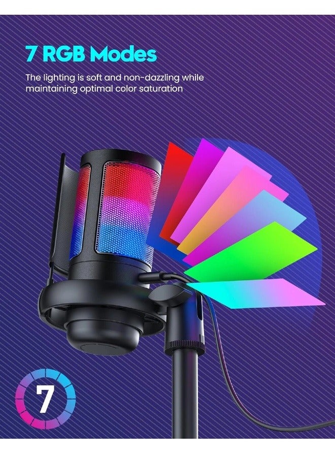 USB Microphone, Gaming Microphone for PS4, PS5, MAC with RGB Control, Mute Switch, Headphone Jack  - Image 4
