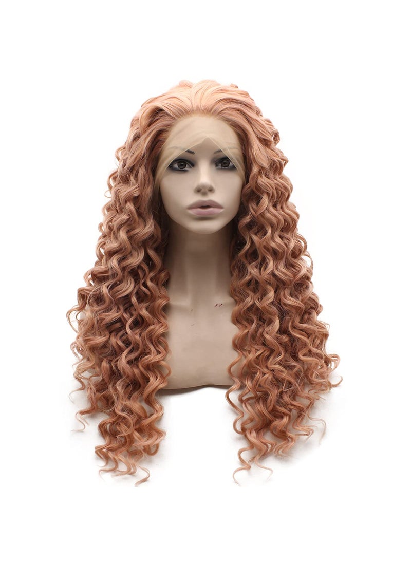 MX angel - Mxangel Long Synthetic Hair Rose Pink Curly Lace Front Wig Heat Friendly Fiber Hair - Image 1