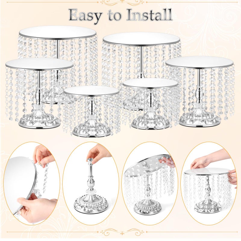 LEIFEOSH 12 Pieces Silver Cake Stand Set, Vintage Cake Display Stand with Crystal Edge and Cupcake Display Tray, Dessert Table Display Set for Wedding Party Baby Shower Anniversary Celebration - Image 5