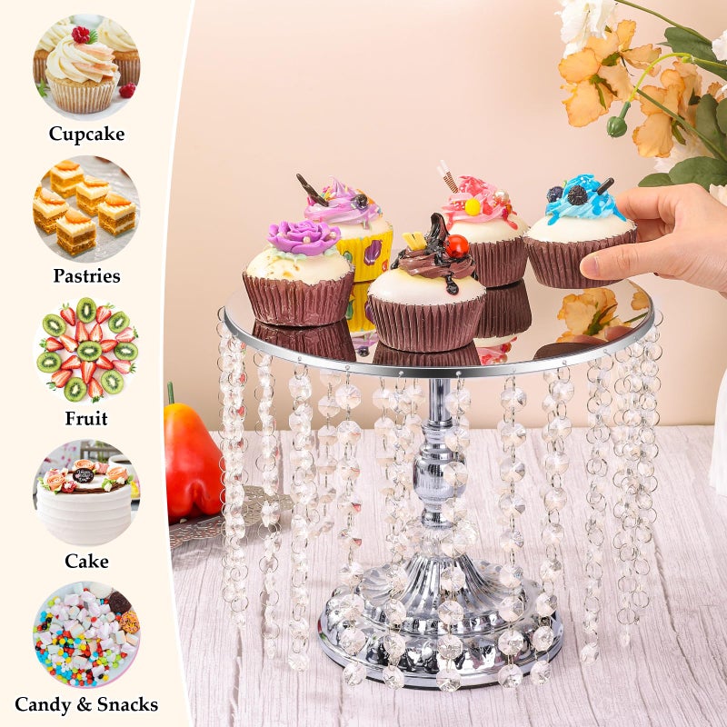 LEIFEOSH 12 Pieces Silver Cake Stand Set, Vintage Cake Display Stand with Crystal Edge and Cupcake Display Tray, Dessert Table Display Set for Wedding Party Baby Shower Anniversary Celebration - Image 4