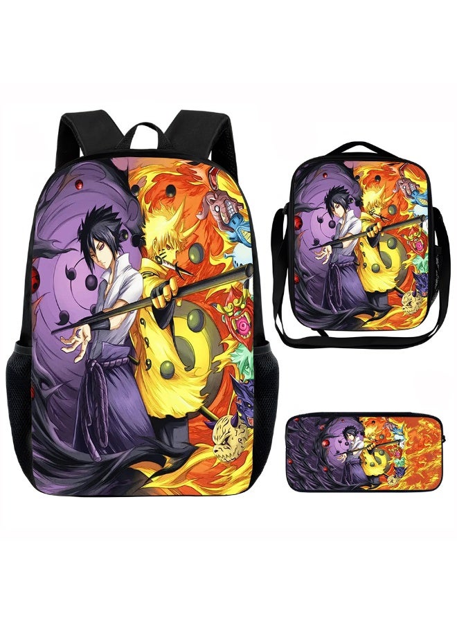 Naruto The new Naruto backpack, pencil case, shoulder bag, three-piece suit, men's and women's leisure sports travel backpack, large-capacity backpack for students to start school - Image 1