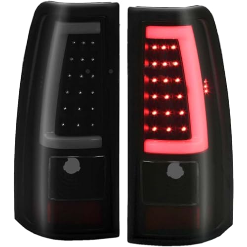 MOCW Updated LED Tail Light Assembly for 2003 2004 2005 2006 Chevy Silverado 1500 2500 3500 GMC Sierra 1500 2500HD 3500Smoke Black LED Rear Brake LampsDriver Passenger Side - Image 1