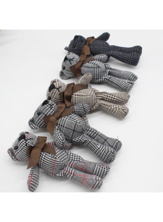 Houndstooth Bowen Bear Doll Bow Tie Teddy Bear Keychain Pendant Fabric Long-legged Bear Plush Toy Doll-Color:Blue Line Without Hand Rope-Height:15cm Small  - Image 1