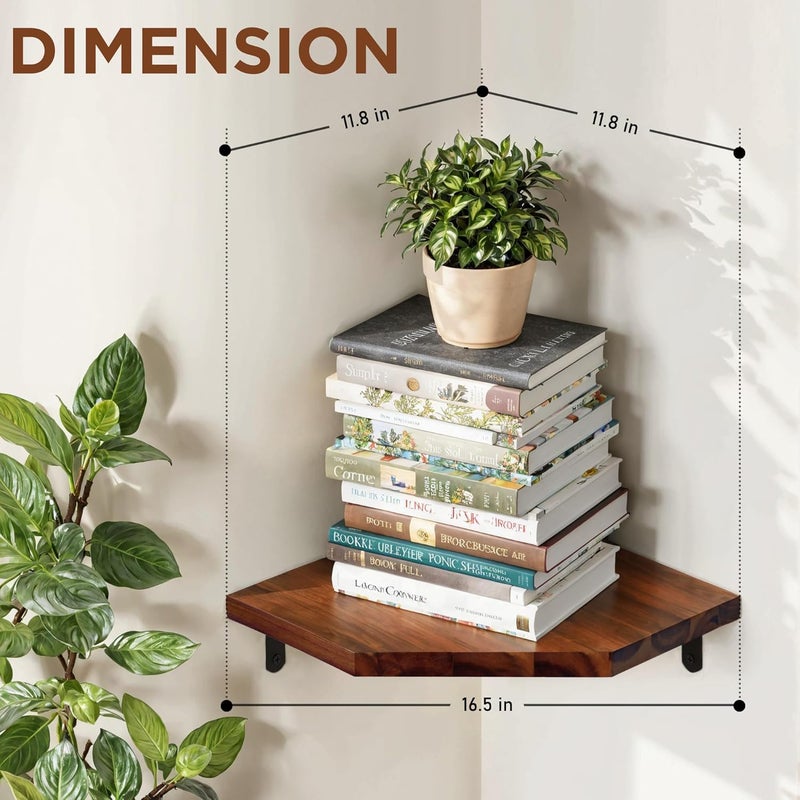 DEMIGO Corner Shelf Wall Mount, Set of 2 Solid Acacia Wood 11.8 x 16.5 inches Floating Corner Shelves, Smooth - Durable - Attractive Corner Shelves for Bedroom Living Room Bathroom Kitchen - Image 3