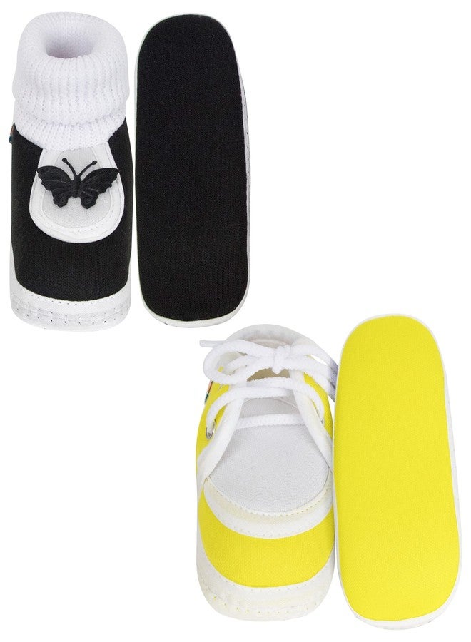 Neska Moda Set Of 2 Pair Unisex Baby Booties for 6 to 12 Months (Black,Yellow) - Image 5