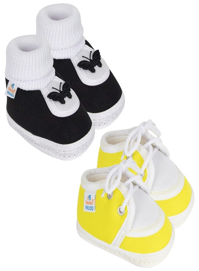 Neska Moda Set Of 2 Pair Unisex Baby Booties for 6 to 12 Months (Black,Yellow) - Image 1