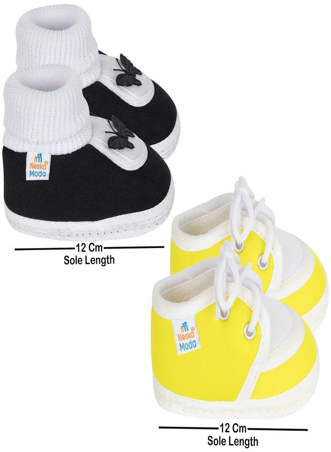 Neska Moda Set Of 2 Pair Unisex Baby Booties for 6 to 12 Months (Black,Yellow) - Image 2