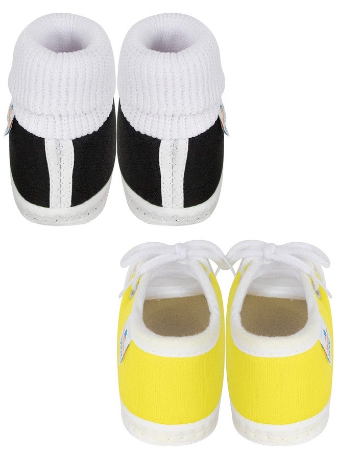 Neska Moda Set Of 2 Pair Unisex Baby Booties for 6 to 12 Months (Black,Yellow) - Image 4