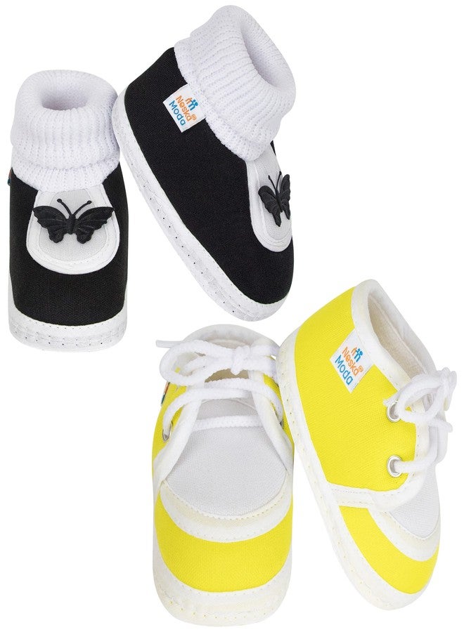 Neska Moda Set Of 2 Pair Unisex Baby Booties for 6 to 12 Months (Black,Yellow) - Image 3