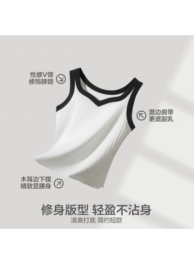 Red Bean Slimming Contrast Sleeveless Vest For Women, Summer Versatile Wear V-Neck Camisole - Image 3