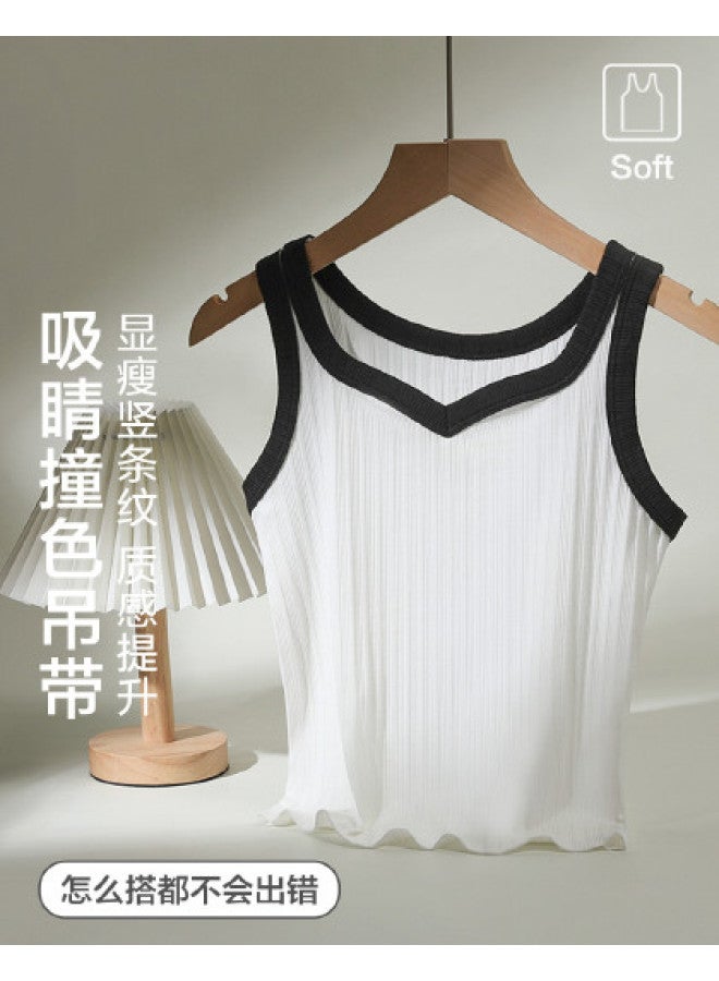 Red Bean Slimming Contrast Sleeveless Vest For Women, Summer Versatile Wear V-Neck Camisole - Image 1