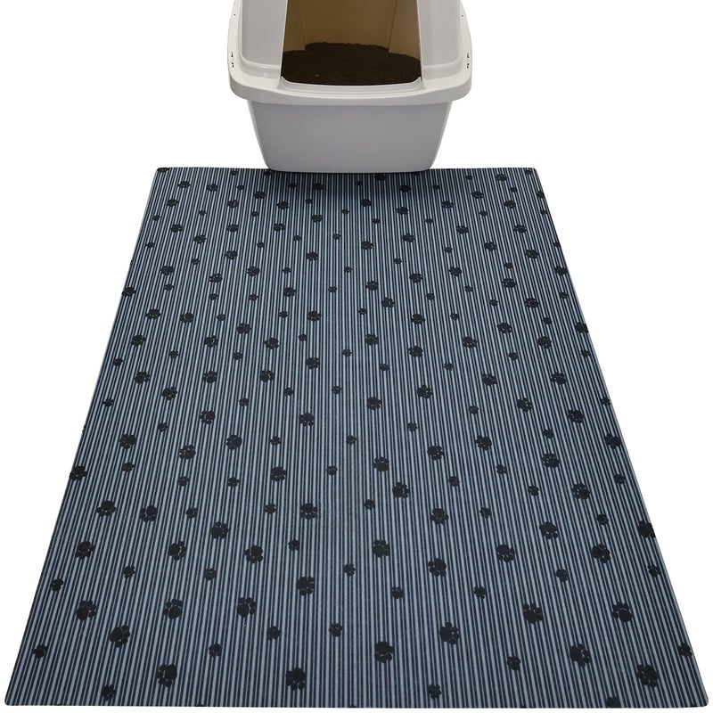 Drymate Original Cat Litter Mat, Contains Mess from Box, Protects Floors, Urine-Proof, Machine Washable, Soft on Kitty Paws, Absorbent, Waterproof (USA Made, Recycled Content) (28”x36”)(GreyStripePaw) - Image 1