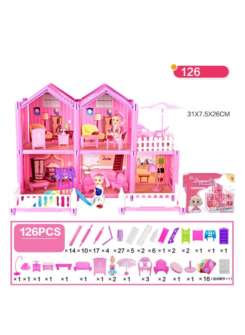 xppier 126-Piece Dollhouse Dreamhouse Building Toys Figure Furniture, DIY House, Accessories, DIY Party Play Doll House, Gift, Boys & Girls (5 Rooms)  - Image 1