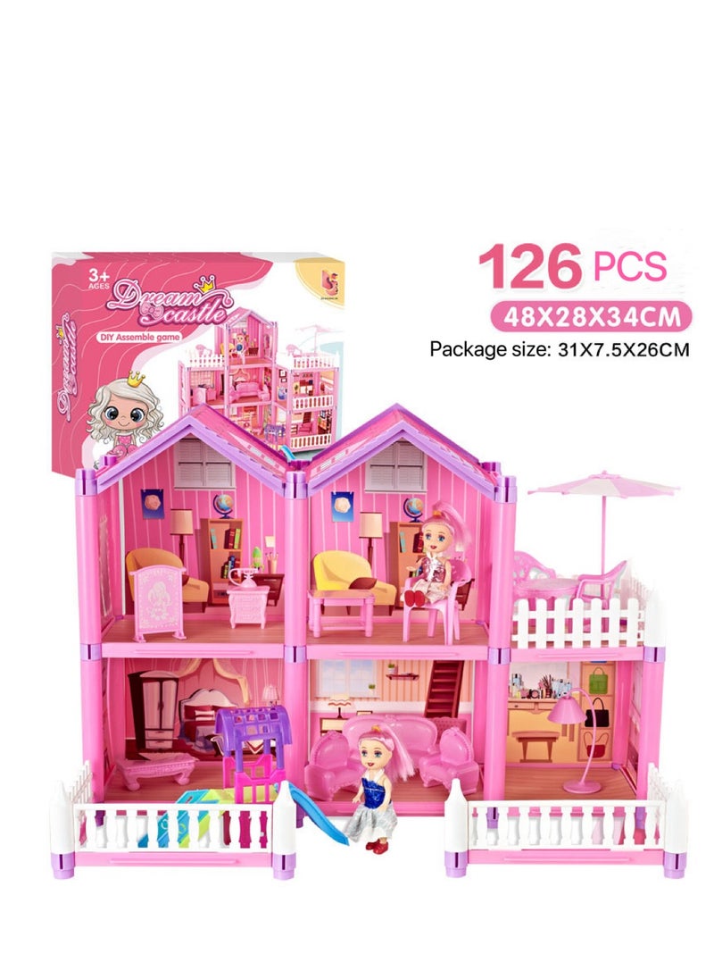 xppier 126-Piece Dollhouse Dreamhouse Building Toys Figure Furniture, DIY House, Accessories, DIY Party Play Doll House, Gift, Boys & Girls (5 Rooms)  - Image 2